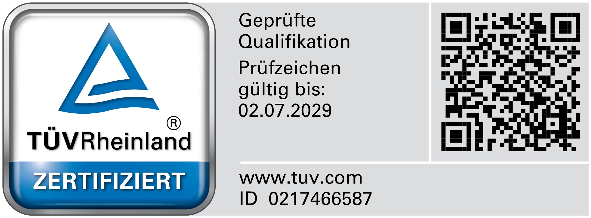 TÜV Rheinland Prüfzeichen für die persönliche Qualifikation von Sabine Lange als KI-Beauftragte:r, gültig bis 2. Juli 2029